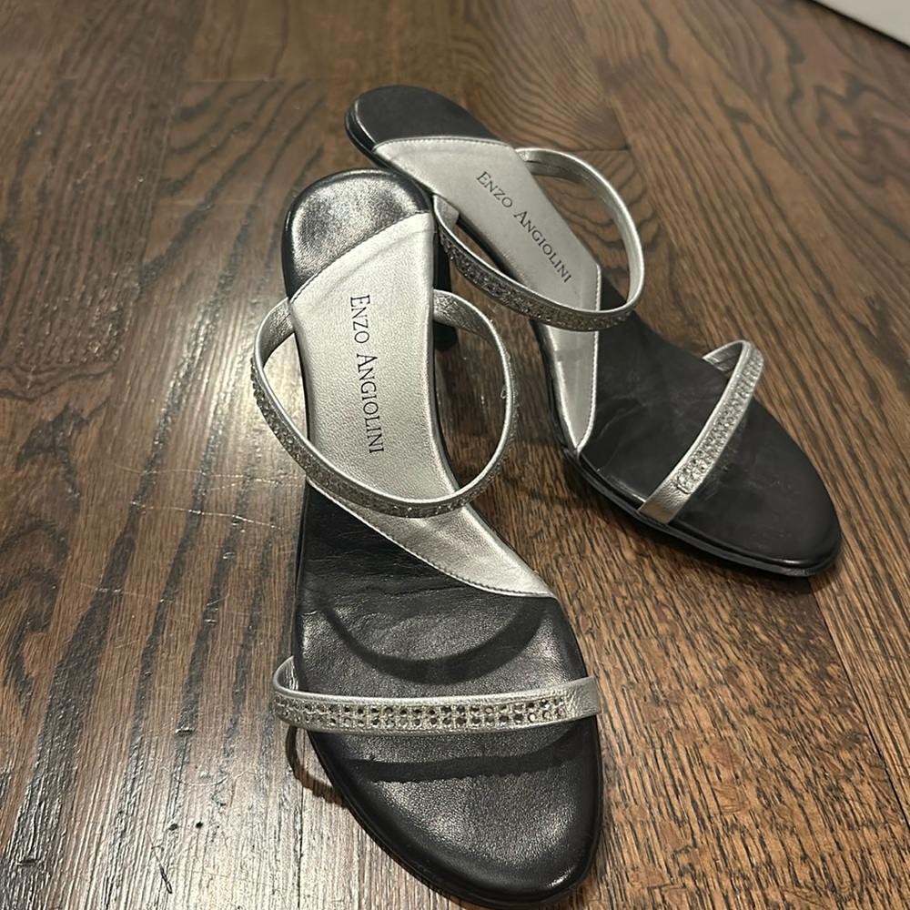 Enzo Angiolini silver crystal stuffed heels. Size 38, or 7.5 US.